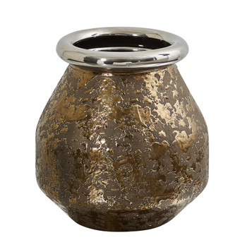 9.5 Textured Bronze Vase with Silver Rim - SKU #0756-S1