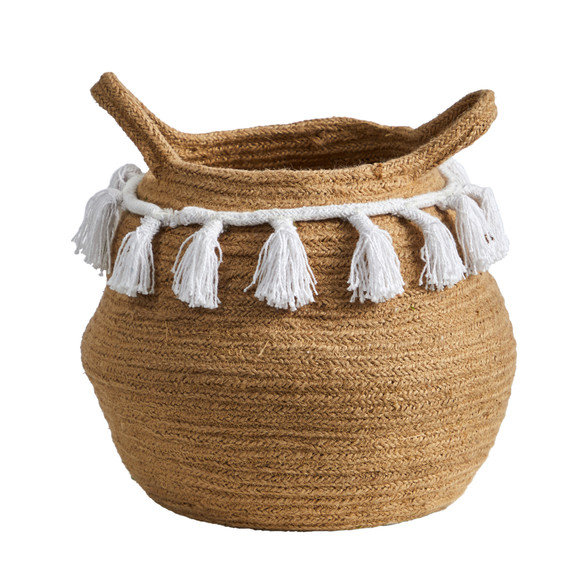 11 Boho Chic Handmade Natural Cotton Woven Basket with Tassels - SKU #0830-S1