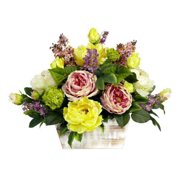 Mixed Floral w/White Wash Planter Silk Arrangement - SKU #1258