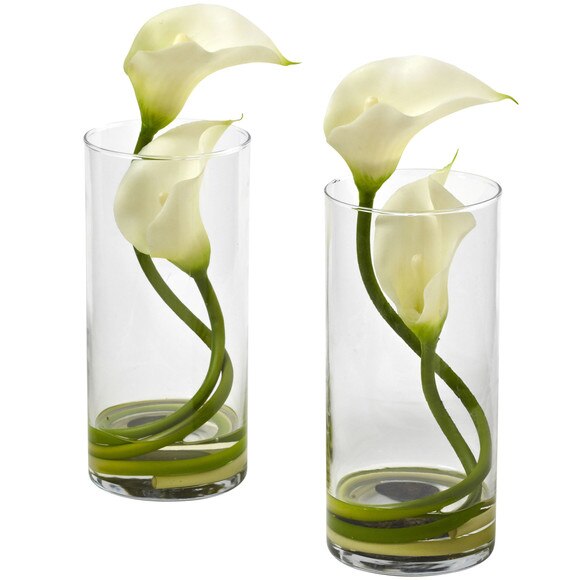 Double Calla Lily w/Cylinder Set of 2 - SKU #1390-CR-S2 - 6