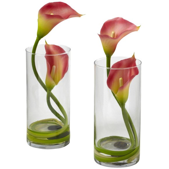 Double Calla Lily w/Cylinder Set of 2 - SKU #1390-CR-S2 - 2