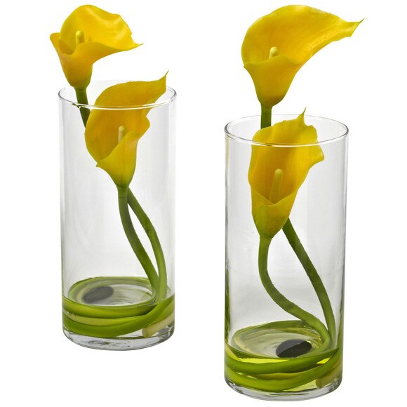 Double Calla Lily w/Cylinder Set of 2 - SKU #1390-CR-S2 - 4