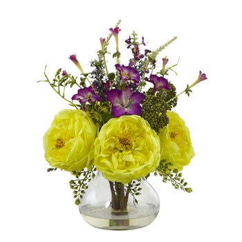 Rose and Morning Glory Arrangement with Vase - SKU #1413-YL