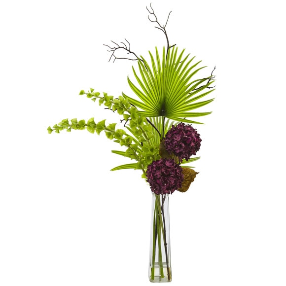 Hydrangea Bells Of Ireland and Palm Frond Arrangement - SKU #1435-PP - 1