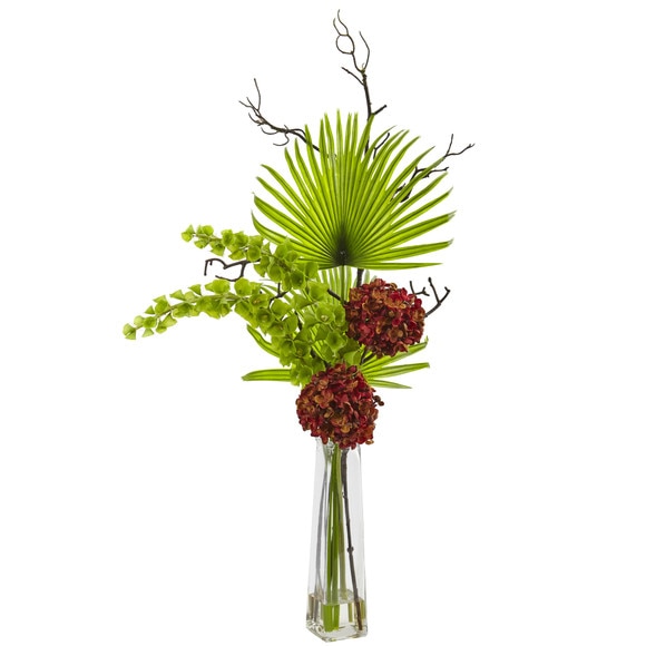 Hydrangea Bells Of Ireland and Palm Frond Arrangement - SKU #1435-PP