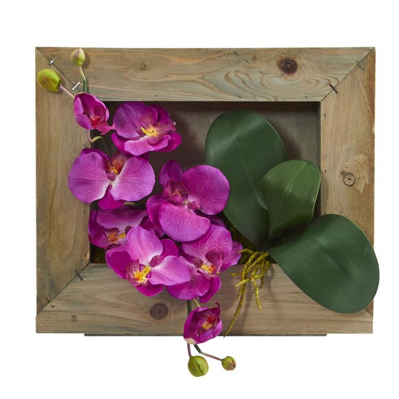 Phalaenopsis Orchid Artificial Arrangement in Wooden Picture Frame - SKU #1494-WH