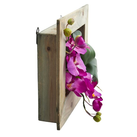 Phalaenopsis Orchid Artificial Arrangement in Wooden Picture Frame - SKU #1494-WH - 2