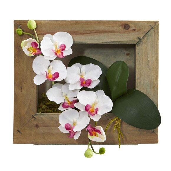 Phalaenopsis Orchid Artificial Arrangement in Wooden Picture Frame - SKU #1494-WH - 3