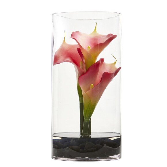 12 Calla Lily Artificial Arrangement in Cylinder Glass - SKU #1521 - 1