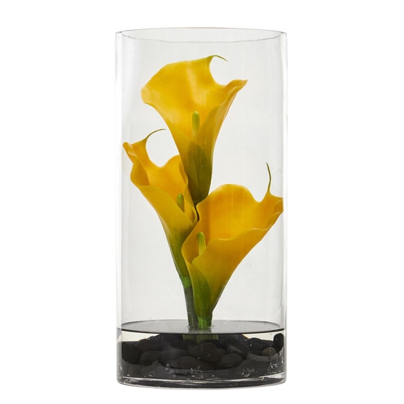 12 Calla Lily Artificial Arrangement in Cylinder Glass - SKU #1521 - 2