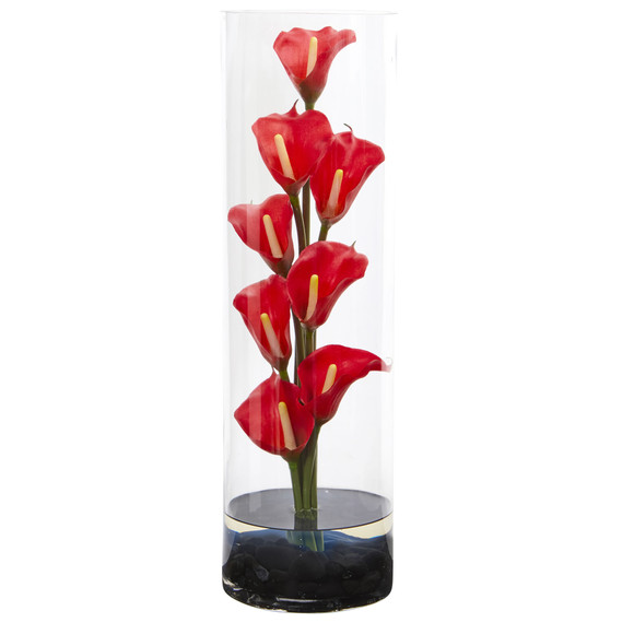 20 Calla Lily Artificial Arrangement in Cylinder Glass - SKU #1528