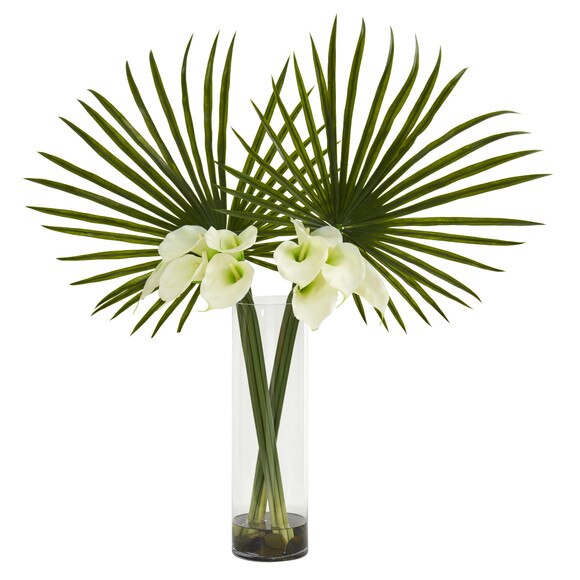 Fan Palm and Calla Lily Artificial Arrangement - SKU #1543 - 2