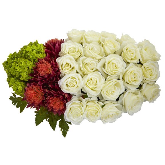 Rose Tropical Flower and Hydrangea Artificial Arrangement in Black Vase - SKU #1561-WO - 1