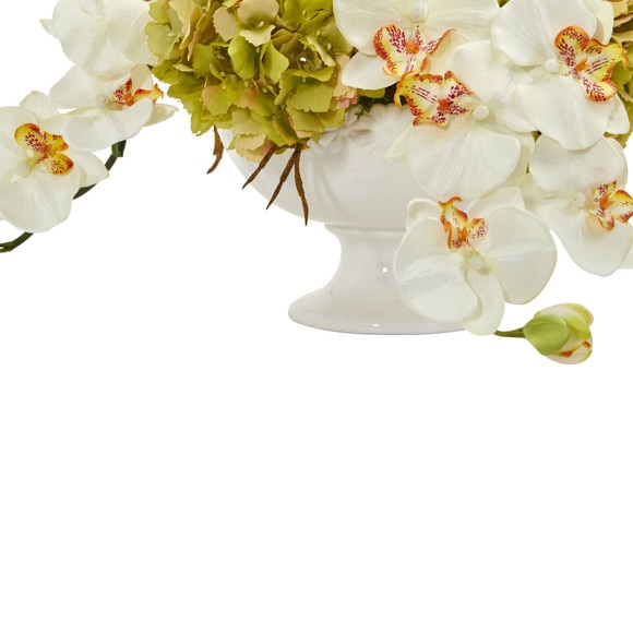 Phaleanopsis and Hydrangea Artificial Arrangement in Pedestal Urn - SKU #1562-OR - 3