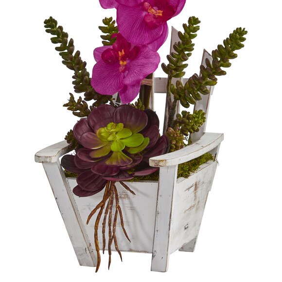 Phalaenopsis Orchid Succulent Artificial Arrangement in Chair Planter - SKU #1584 - 1