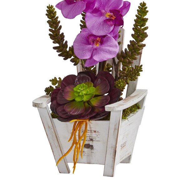 Phalaenopsis Orchid Succulent Artificial Arrangement in Chair Planter - SKU #1584 - 13