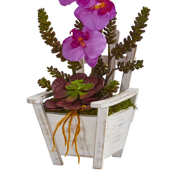 Phalaenopsis Orchid Succulent Artificial Arrangement in Chair Planter - SKU #1584 - 3