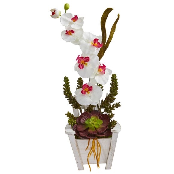 Phalaenopsis Orchid Succulent Artificial Arrangement in Chair Planter - SKU #1584 - 4