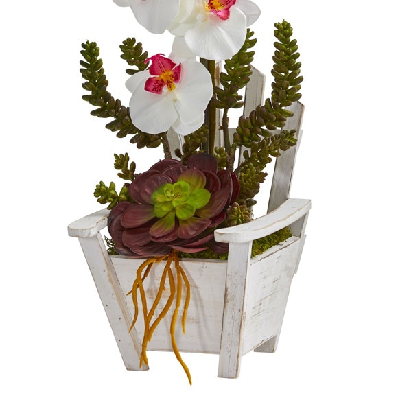 Phalaenopsis Orchid Succulent Artificial Arrangement in Chair Planter - SKU #1584 - 5