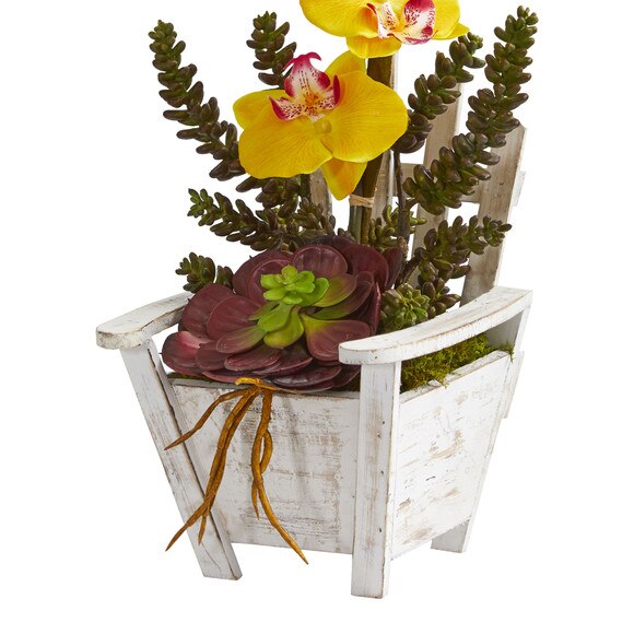 Phalaenopsis Orchid Succulent Artificial Arrangement in Chair Planter - SKU #1584 - 9