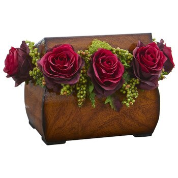 Roses Artificial Arrangement in Decorative Chest - SKU #1591