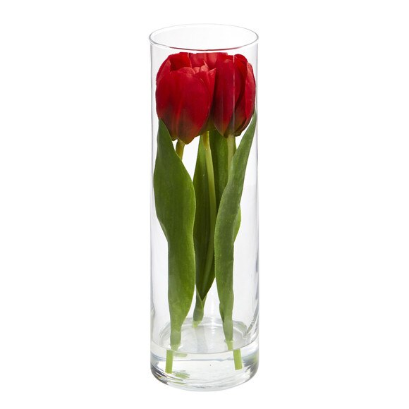 Tulips Artificial Arrangement in Glass Vase - SKU #1596-PK