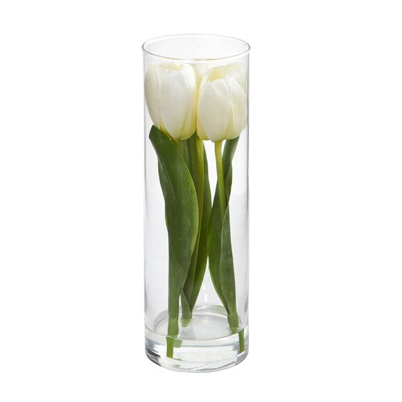Tulips Artificial Arrangement in Glass Vase - SKU #1596-PK - 2
