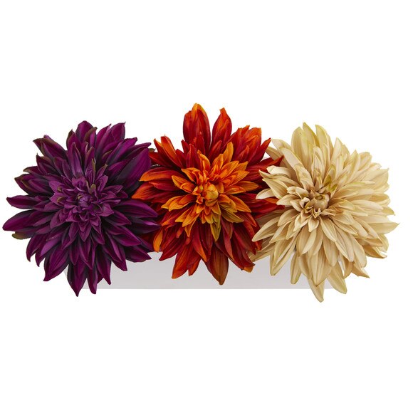 Dahlia Artificial Arrangement in White Planter - SKU #1598-CR - 3