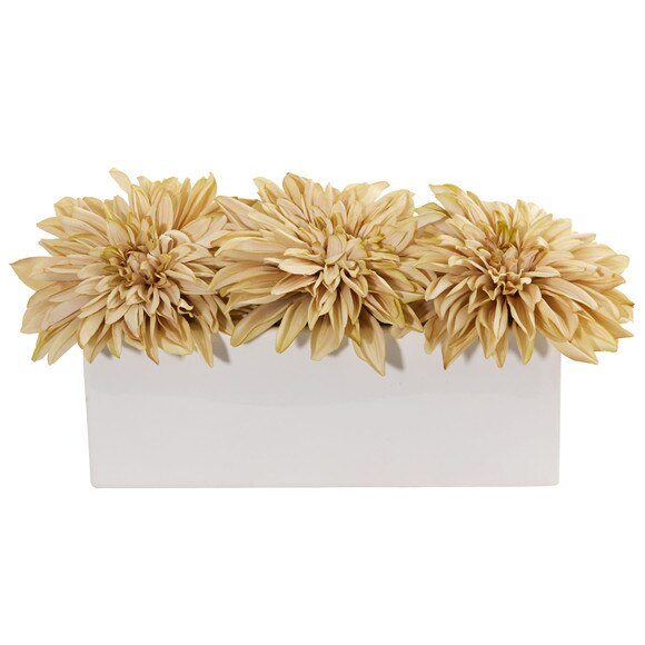 Dahlia Artificial Arrangement in White Planter - SKU #1598-CR - 4