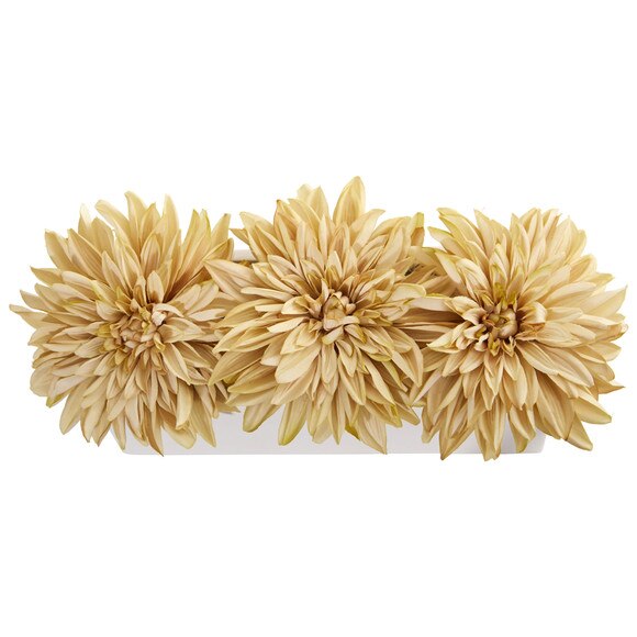 Dahlia Artificial Arrangement in White Planter - SKU #1598-CR - 5