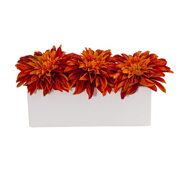 Dahlia Artificial Arrangement in White Planter - SKU #1598-CR - 6