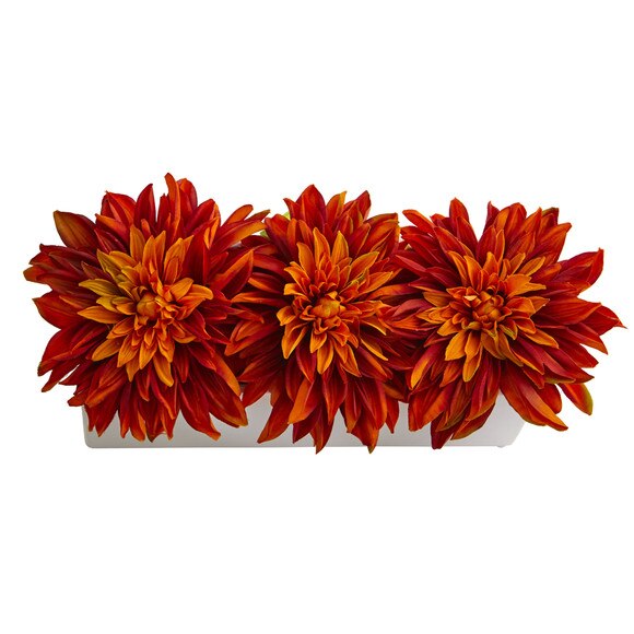 Dahlia Artificial Arrangement in White Planter - SKU #1598-CR - 7