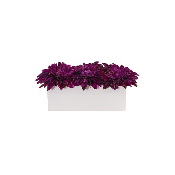Dahlia Artificial Arrangement in White Planter - SKU #1598-CR