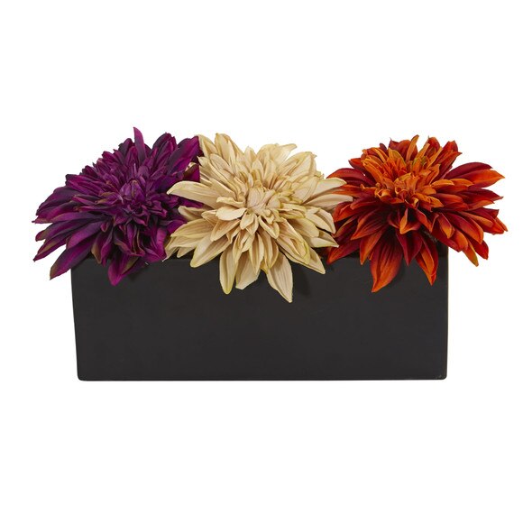 Dahlia Artificial Arrangement in Black Planter - SKU #1599-PP - 2