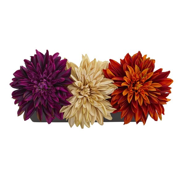 Dahlia Artificial Arrangement in Black Planter - SKU #1599-PP - 3