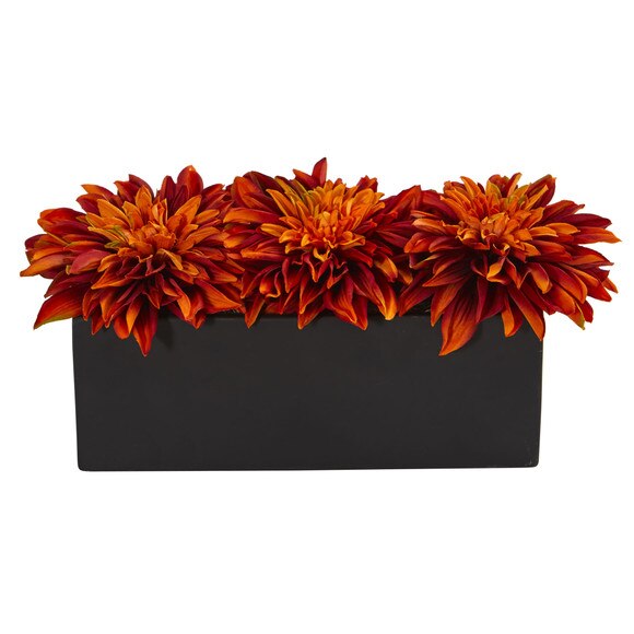 Dahlia Artificial Arrangement in Black Planter - SKU #1599-PP - 6