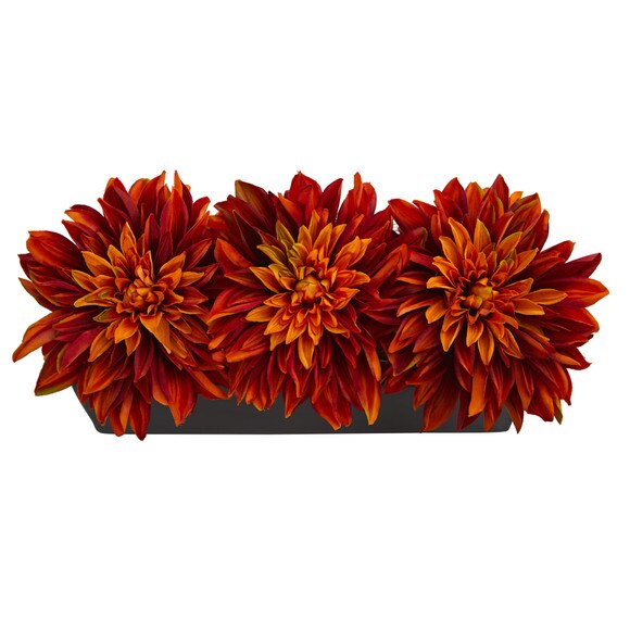 Dahlia Artificial Arrangement in Black Planter - SKU #1599-PP - 7