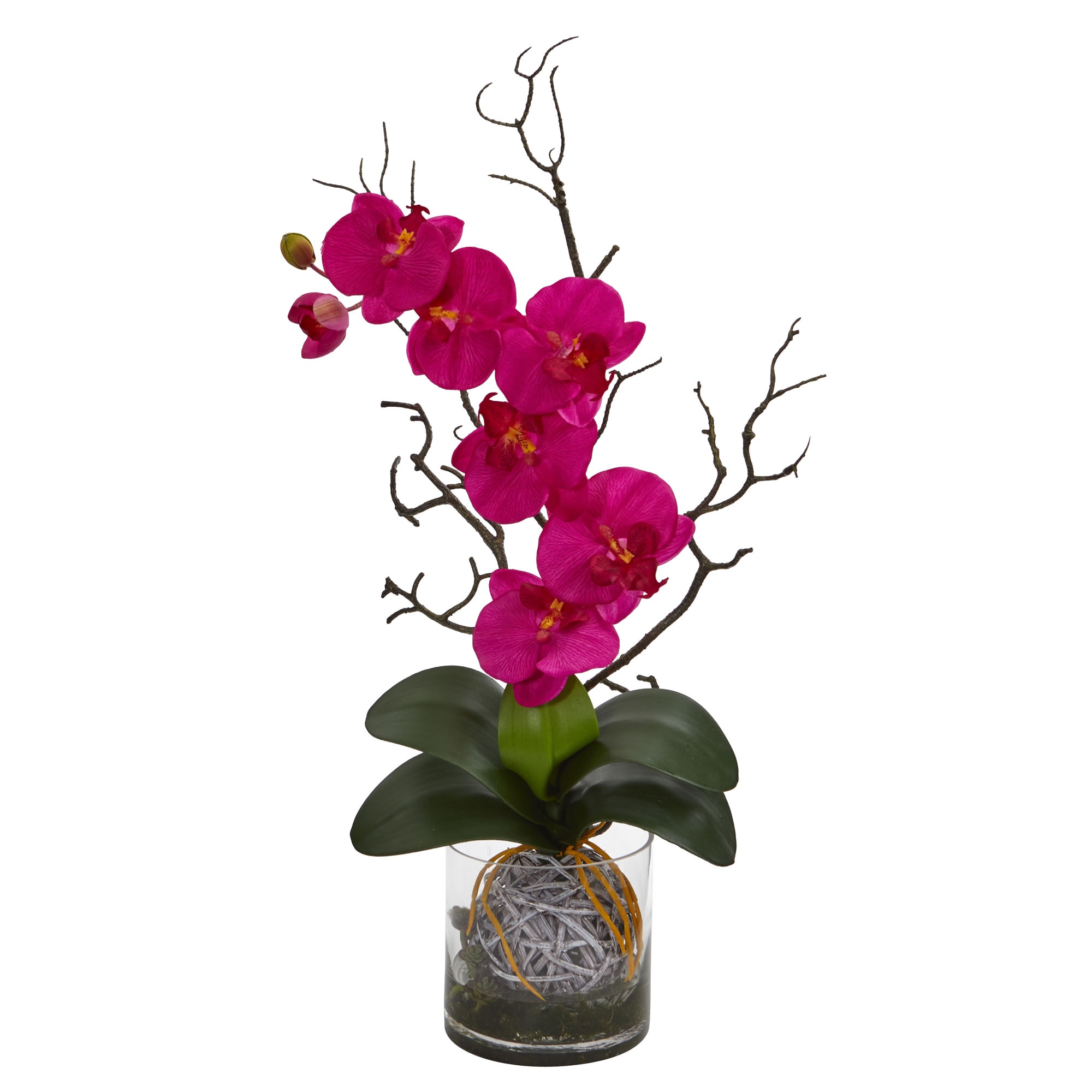Artificial 24" Phalaenopsis Orchid Flowers on Ball Arrangement in Glass