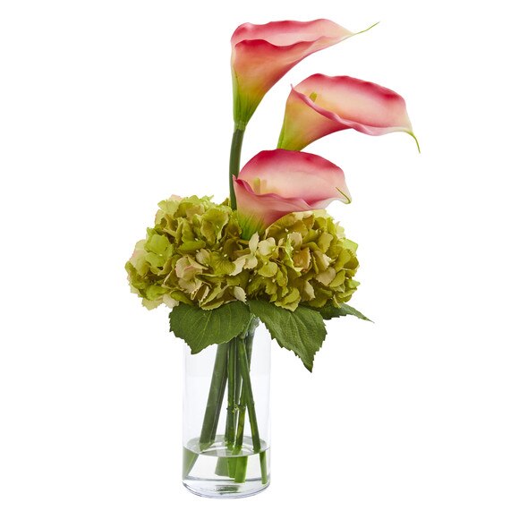 Calla Lily and Hydrangea Artificial Arrangement - SKU #1607 - 1