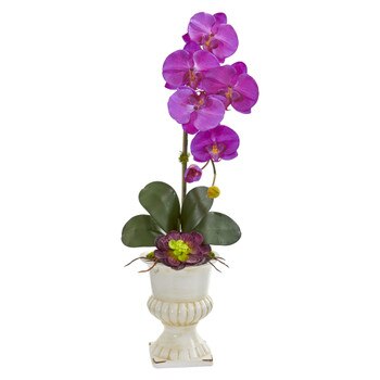 Orchid and Succulent Artificial Arrangement in Urn - SKU #1609-OR