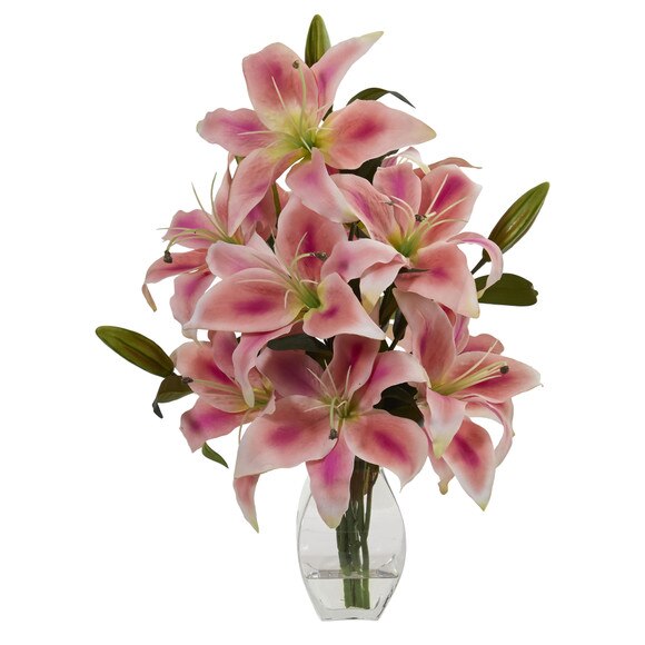 Rubrum Lily Artificial Arrangement in Decorative Vase - SKU #1617-PK