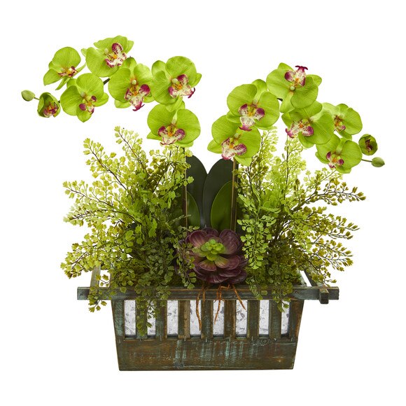 Orchid Succulent and Maiden Hair Artificial Arrangement - SKU #1625 - 7
