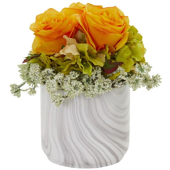 Rose and Hydrangea Artificial Arrangement in Marble Finished Vase - SKU #1629-RD - 5