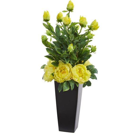 Peony Artificial Arrangement in Black Vase - SKU #1633-WH - 2