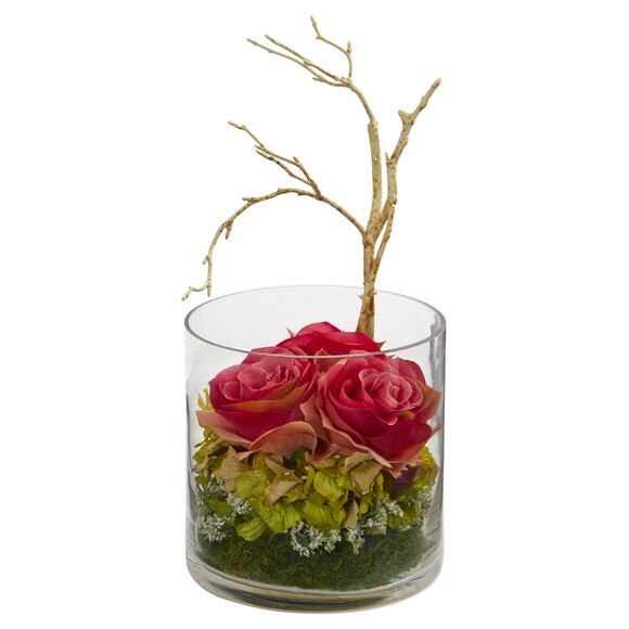 Roses Hydrangeas Artificial Arrangement - SKU #1635-BG - 1