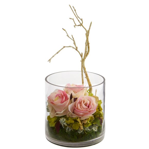 Roses Hydrangeas Artificial Arrangement - SKU #1635-BG - 2