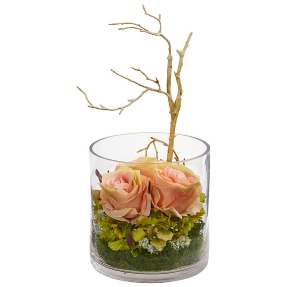 Roses Hydrangeas Artificial Arrangement - SKU #1635-BG - 6