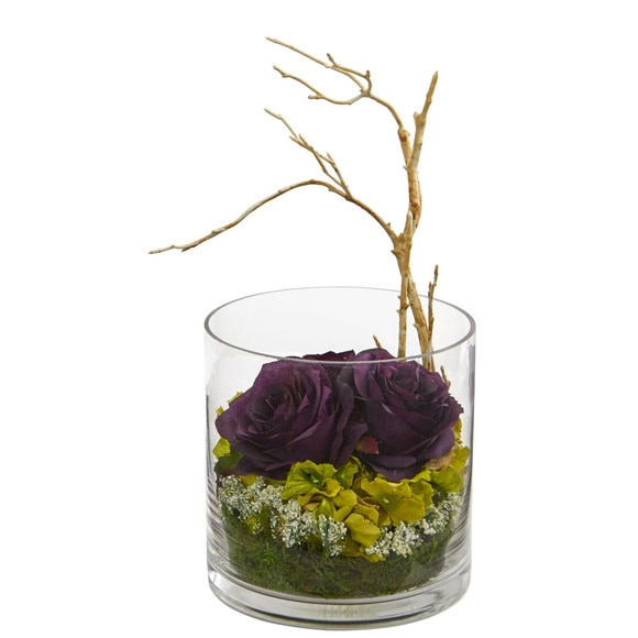 Roses Hydrangeas Artificial Arrangement - SKU #1635-BG - 7