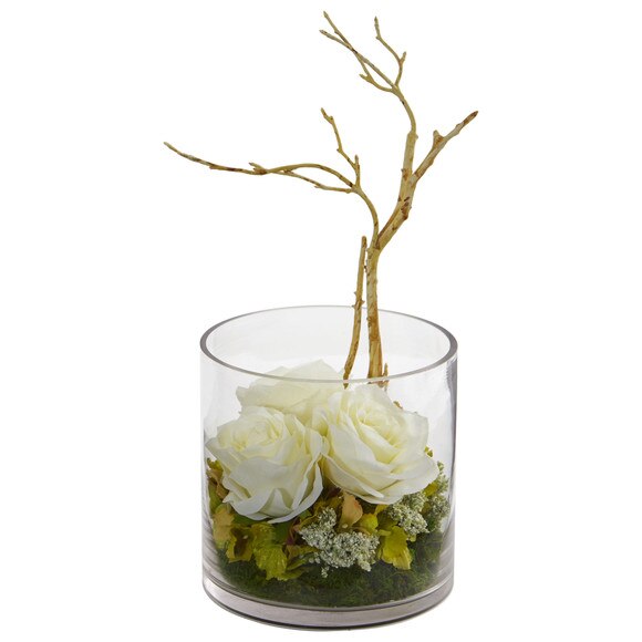 Roses Hydrangeas Artificial Arrangement - SKU #1635-BG - 3