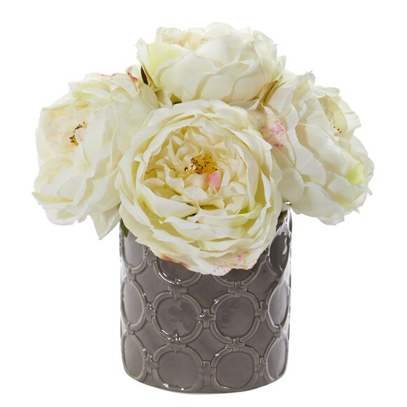 Large Rose Artificial Arrangement in Gray Vase - SKU #1637-RD - 2